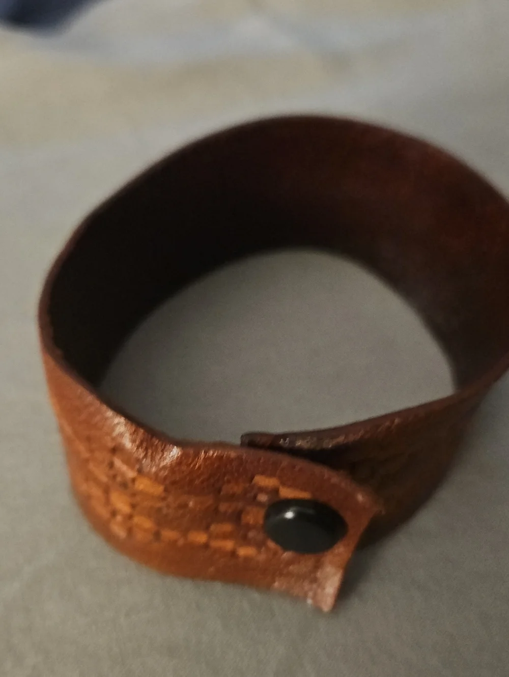 Men's Brown Leather Snap Cuff Bracelet